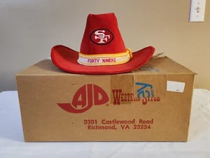 San Francisco 49ers Red Velvet Cowboy Hat Medium 80's Vintage Rare Original Box - Picture 1 of 13