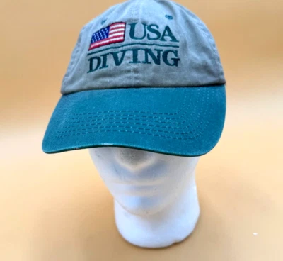 USA Diving Team Cap Adult Strapback Vintage Beige Olympics Waxed American Flag - Image 1 of 4