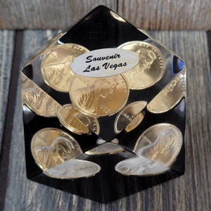 1973 Las Vegas Lucite Floating Penny Prism Paperweight Souvenir Vintage EUC MCM - Picture 1 of 11