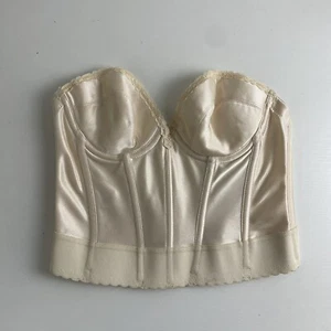 80s 90s Vintage Corset Bustier Top 36A M Medium Cream Boned Victorian Edwardian - Picture 1 of 7