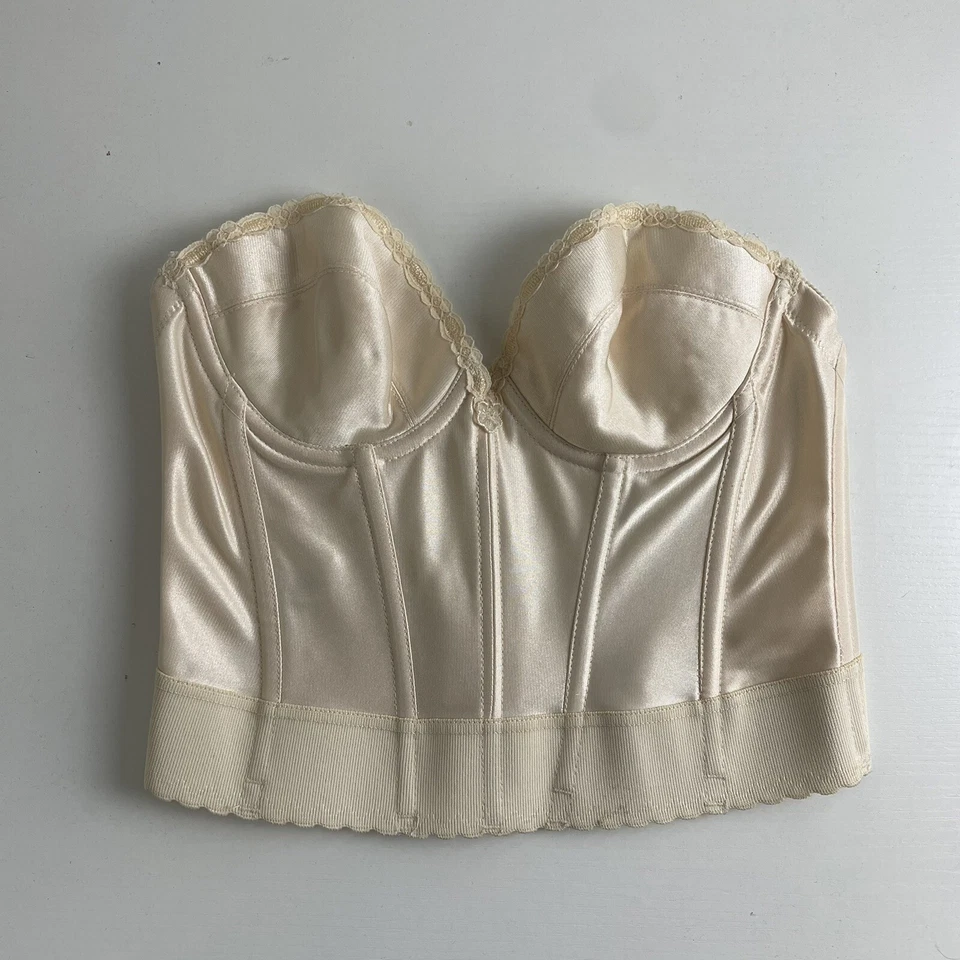 80s 90s Vintage Corset Bustier Top 36A Medium Cream Boned Victorian Edwardian - Image 1 of 4