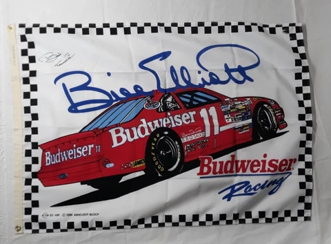 Vintage 1994 Bill Elliott #11 Budweiser Racing 3'x5' Autographed Flag Cover