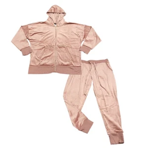 Felina 2 Piece Set Velour Hoodie Jacket Joggers Pants Lounge Set Large Size Rose - Picture 1 of 11