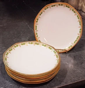 Juego de 6 Platos Moritz Zdekauer Austria 6 1/8" Dorado Verde Uva Borde Vid - Imagen 1 de 23
