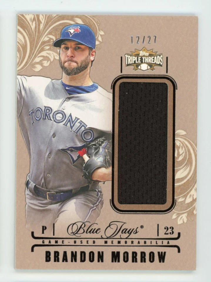  2014 TOPPS TRIPLE THREADS BRANDON MORROW UNITY GAME WORN JERSEY 12/27 BLUE JAYS - Image 1 of 2