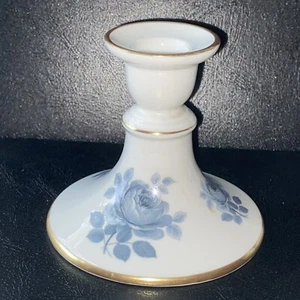 Swedish Hackefors Candlestick Porcelain Vintage White w/ Dove Blue Rose - Picture 1 of 12