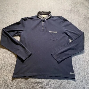 Brave Soul Polo Shirt Mens Medium Blue Long Sleeve - Picture 1 of 10