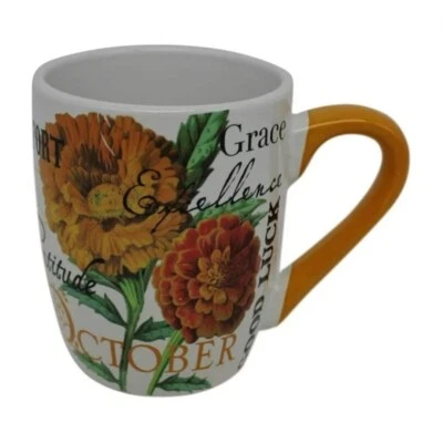 Taza de cerámica Giftcraft mes de nacimiento de octubre caléndula flor/piedra de nacimiento de ópalo nueva en caja Foto 1 de 4