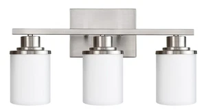 3 Lights Bathroom Lighting Fixtures with Milky White Glass Shade, Brushed Nic... - Picture 1 of 8