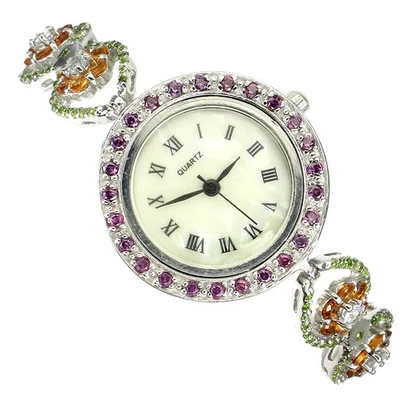 Relógio de prata esterlina 925 redondo mostrador citrino água-marinha esfregão joias de pedra preciosa - Imagem 1 de 4