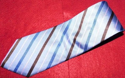 ROBERT TALBOTT 美国制造浅蓝色/棕色/粉色条纹领带 - 设计师领带。 — 第 1/3 张图片