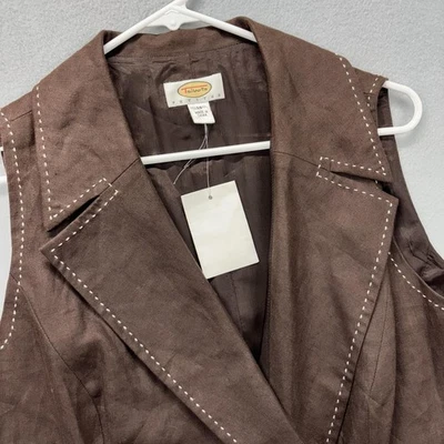 Talbots Vest Womens 14 Brown Linen Sleeveless Wrap Tie Waist Petite Lined Top - Image 1 of 4