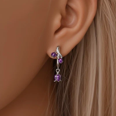 KUNSIR 925 Sterling Silver Purple Lily of the Valley Vine Earrings Women Gifts - Image 1 of 4