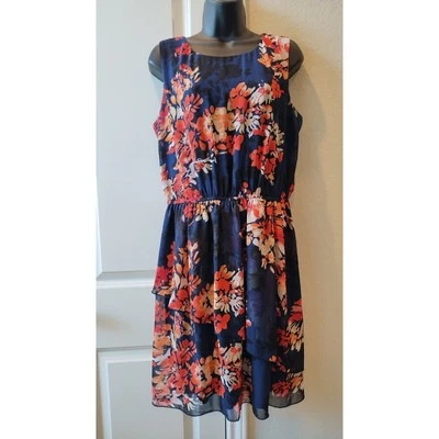 Vestido Enfocus Studio Azul Marino y Naranja Floral Sin Mangas Talla 14 Foto 1 de 4