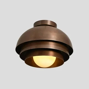 Brass Flush mount 3 Shade Ceiling Light Italian Brass Pendant Handmade Glass - Picture 1 of 5