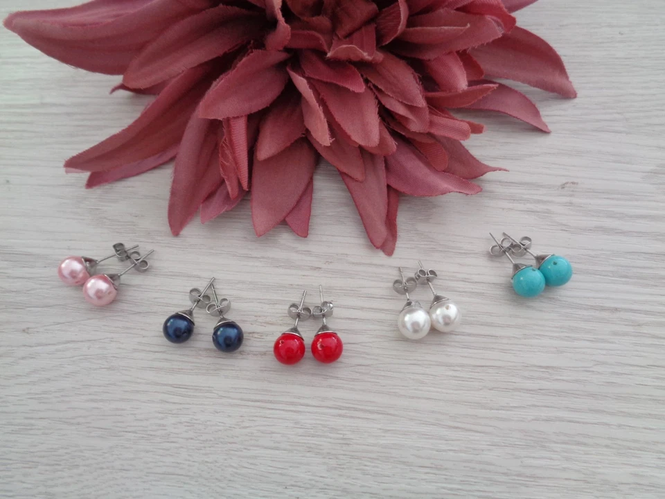 Ohrstecker 8mm Perle "Muschel-Perlenkugel" B-Ware 5Varianten auswählbar - Bild 1 von 1