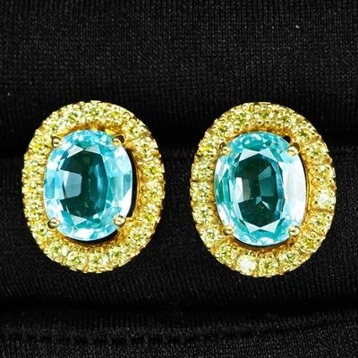 Seafoam Green Paraiba Tourmaline 8.90Ct 925 Sterling Silver 24K Gold Earrings - Image 1 of 4