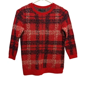 Ann Taylor Petite Red & Navy Plaid Sweater XXSP Acrylic & Wool Blend - Picture 1 of 6