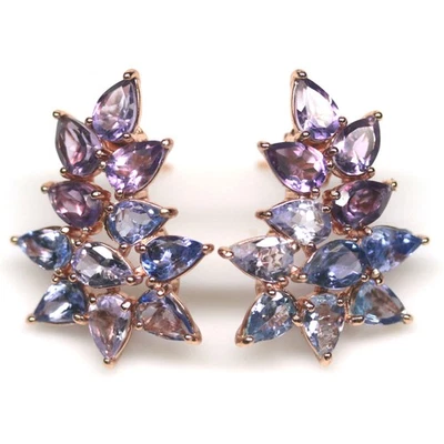 Pendientes de plata de ley 925 amatista púrpura y tanzanita azul recubiertos de oro rosa Foto 1 de 4