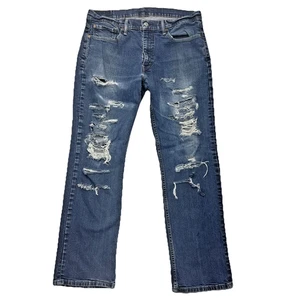 Levi’s 514 Men’s Jeans 36x32 Soft Blue Denim Straight Fit Distressed Destroyed - Picture 1 of 12