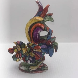 Colorful Hand Painted Ceramic Rooster Figurine 6” Tall Vintage Style - Picture 1 of 7