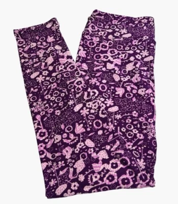 LuLaRoe Leggings TC Tall Curvy PURPLE  Polka Dot ABSTRACT Modern DAISY Flower - Image 1 of 4