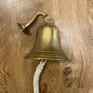 Vintage Mountable Wall Brass Bell with Braided Rope Pull 2.4 Lbs Great Sound - Picture 1 of 16
