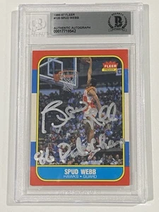 Spud Webb Signed 1986 Fleer #120 Beckett BAS Atlanta Hawks Dunk Champ - Picture 1 of 2