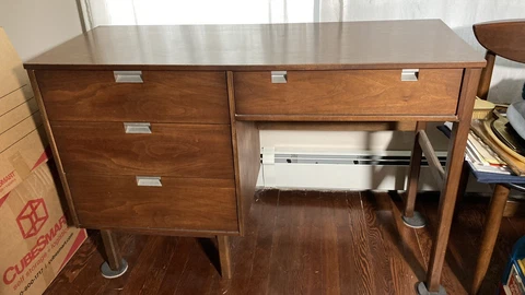 Mid Century Modern Bassett Desk Mcm Walnut Brown Made In Usa 1960s Cover