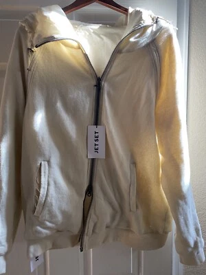 Sudadera con Capucha Jet Set Seda/Lana Reversible Cremallera Completa IT 4/US XL Crema Diseñador Italia Nuevo con Etiquetas Foto 1 de 4