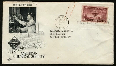 US 1951 FDC #1002 - 3c American Chemical Society ArtCraft Faults - Image 1 of 2