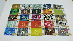 Starbucks Coffee 2014 25 Gift Card Balance Alphabet Letters Set F J Missing - Imagen 1 de 12