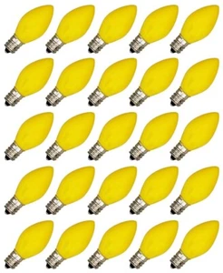 Box of 25 Light Bulbs - C7, Steady Burning- Opaque Yellow- 7 Watt, Nickel Plated - Picture 1 of 5