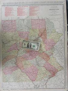 XL 1916 EASTERN PENNSYLVANIA RAILROAD Wall Map. McNally COMMERCIAL. PA 1910s. - Picture 1 of 12