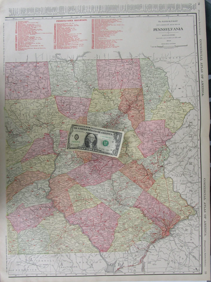 XL 1916 EASTERN PENNSYLVANIA RAILROAD Wall Map. McNally COMMERCIAL. PA 1910s. - Image 1 of 4
