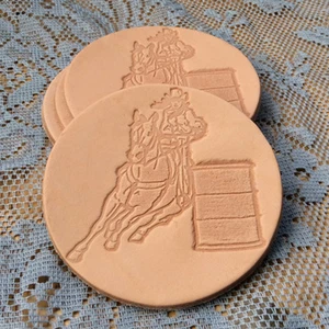 Western Cowgirl Decor Embossed Leather ~Barrel Racer~Coasters Set of 4 - Picture 1 of 1