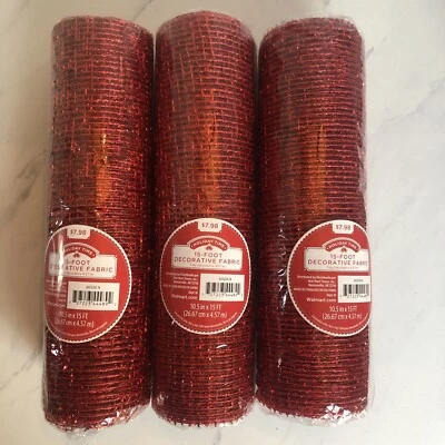 "3 rollos de tela de malla decorativa roja de 10,5"" X 15 pies cada uno" Foto 1 de 3