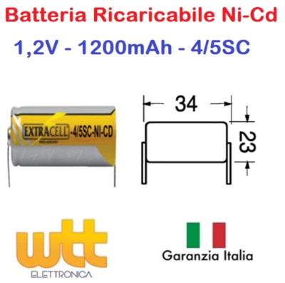 EXTRACELL BATTERIA RICARICABILE NiCD 4/5SC 1200mAh 1.2V CON LAMELLE