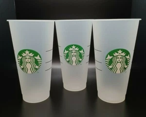 3 ventiladores reutilizables de plástico esmerilado Starbucks 24 oz. Vasos de taza fría - Imagen 1 de 5
