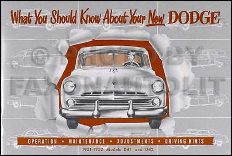 1951 1952 Dodge Car Owners Manual Wayfarer Meadowbrook Coronet Diplomat Sierra Foto 1 de 1