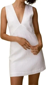 Women's Summer Sleeveless Mini Dress Linen-Like V Neck Cinched A Line Slim - Picture 1 of 25