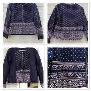 NUEVO ROXY TALLA L GRANDE Chaqueta Reversible Azul Marino Rosa Algodón Pesado Cremallera Azteca Verano - Imagen 1 de 11