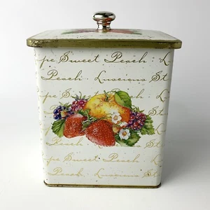 Lata vintage nudos bayas granja metal lata fruta colorida - Imagen 1 de 6