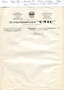 Dépt 92- Puteaux 2 Quai National - Petite Entête Rare Automobiles UNIC Années 20 - Imagen 1 de 1