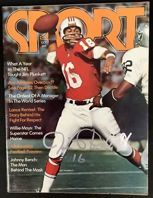 Jim Plunkett Signed Sport Mag Oct 72 No Label Patriot Football Autograph JSA - Image 1 of 4