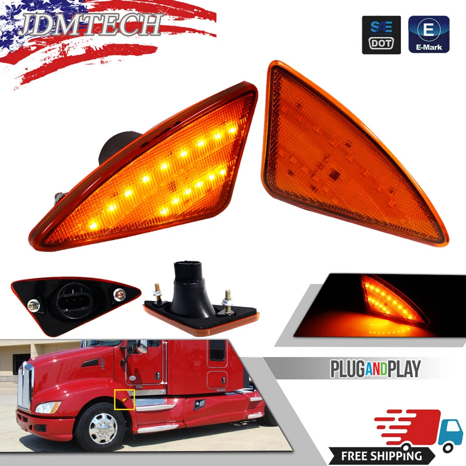 FULL LED Amber Side Marker Lights Set For 2008-2021 Kenworth T660 T170 T270 T370 - Image 1 of 4
