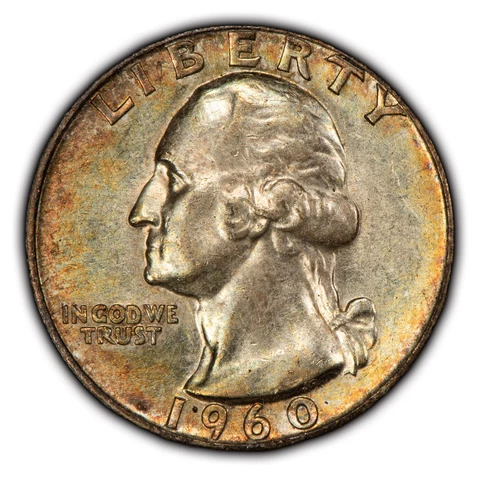 1960 25c Silver Washington Quarter - Watercolor Rainbow Toning - SKU-Z3996 Cover