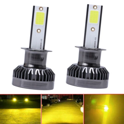 Mini H3 LED Headlights Fog Lights Bulbs DRL 110W 22000LM Kit 3000K Golden Yellow - Image 1 of 4