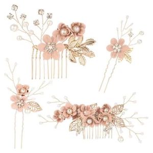 4 Pcs Wedding Hair Comb Pearl Crystal Bride Rose Gold Hair Accessories Hair S... - Picture 1 of 6