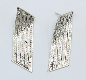 Vintage Sterling Silver Diamond Cut Flat Herringbone Chain Dangle Stud Earrings - Bild 1 von 13